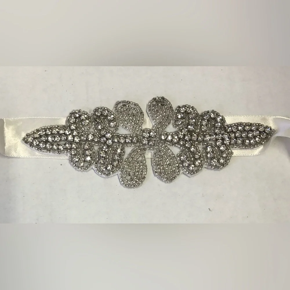 Natasha Couture Bridal Leaf Rhinestone Wedding Belt Sash
